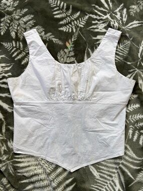 Vintage Tangents white cotton tie back handkerchief hem milkmaid top large